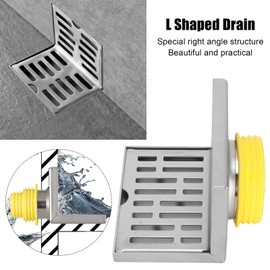 Garosa Side Wall Drain Corner Side Drain 12cm Wall Corner Floor Drain L Shaped Anti Rust Side Stainless Steel Floor Balcony Drain for 2.3 Inches Pipes 75 Pipe Wall 90 Degree Horizontal Drainage