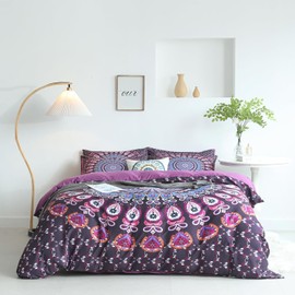ERZRGA Purple Mandala Duvet Cover Twin,100% Brushed Microfiber 3D Bedding Set Paisley Bedding Collection Duvet Cover with Pillowcases for All Seasons (Mandala, Twin)