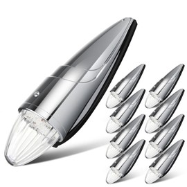 LBRST 17 LED Torpedo Cab Lights Chrome Clear LED Top Cab Marker Roof Running Lights Assembly Compatible with Kenworth/Peterbilt/Freightliner/Mack//International Paccar Heavy Duty Trucks (9 pcs)