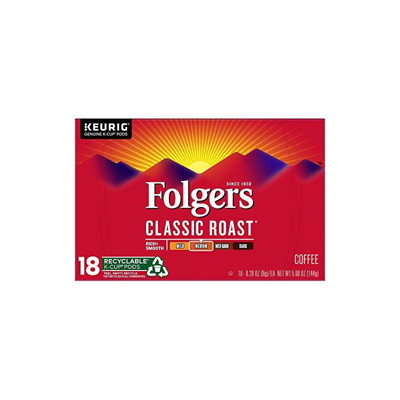 Folgers Classic Roast, Medium Roast Coffee K-Cup Pods for Keurig