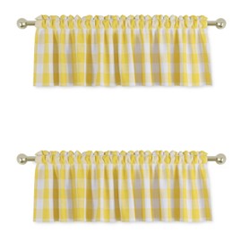 UPOPO 2 cortinas Valences Buffalo Check para cocina, estilo clásico, a cuadros, estilo granja, cenefa para ventana, sala de estar, recámara, bolsillo para barra, color amarillo y blanco, 56 x 16 pulgadas
