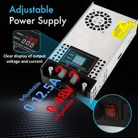 NUOWEIDE Adjustable 0-48V Power Supply 12.5A 600W, 110V AC to DC 0-48V Buck Converter 0-12.5A 600W Power Supply with LCD Display Adjustable Voltage Current 110V/220V AC to 48V DC Converter