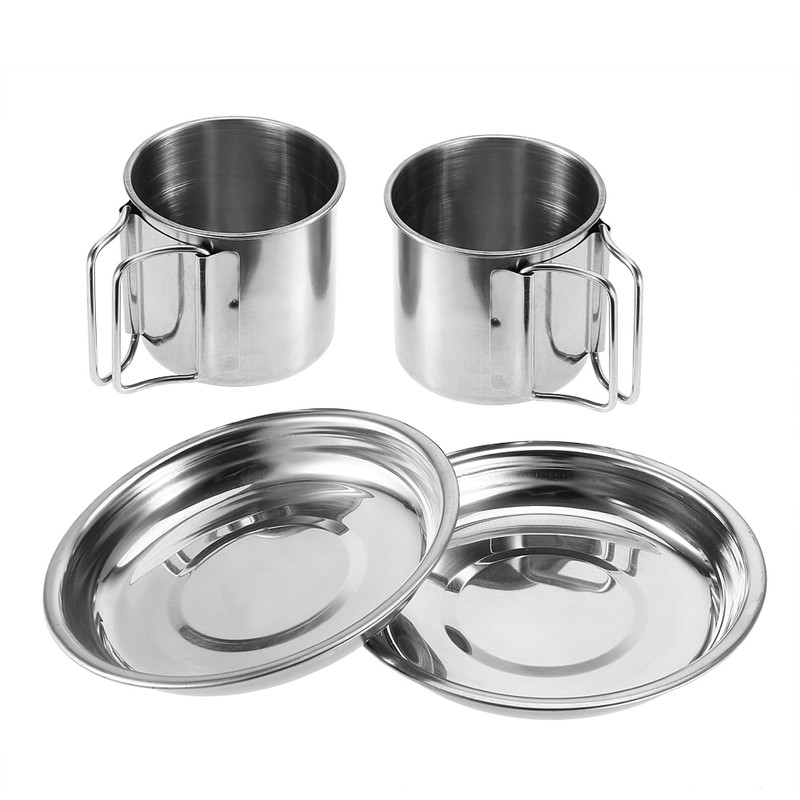 6Pcs Portable Stainless Steel Cookware Set Camping Picnic Outdoor Pan