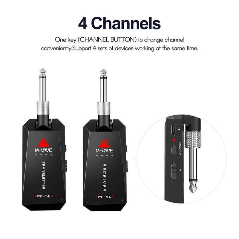 M-VAVE WP-5G Wireless 5.8G Guitar System Rechargeable Audio Transmitter and