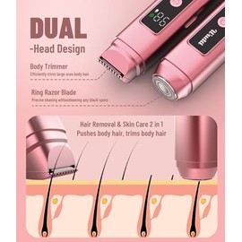 Recortadora eléctrica de bikini para mujer: maquinilla de afeitar y afeitadora con cabezales dobles para cabello púbico corporal, IPX7 impermeable con