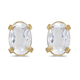 14k Yellow Gold Oval White Topaz Earrings