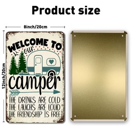 QYAYIK Camper Decor, Camping Accessories for Campers Rv Decorations for Inside Sign, Funny Campsite Rules, Travel Trailer Wall Decor Welcome Gifts, 12 x 8 Inch Metal Tin Sign
