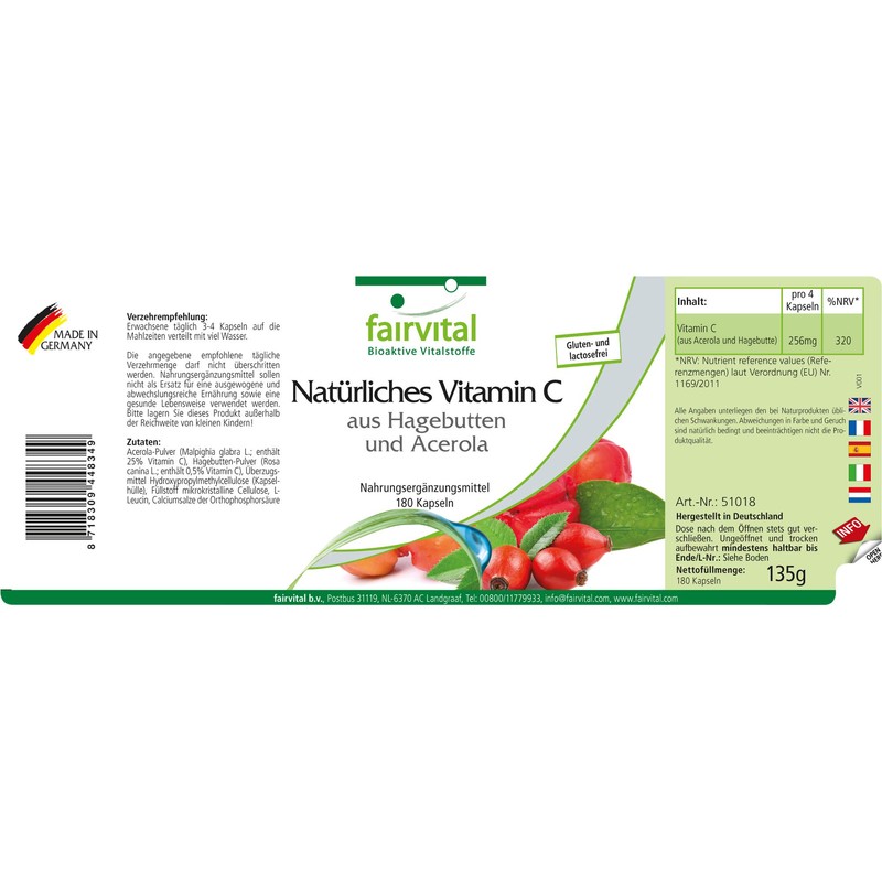 Fairvital Acerola Capsules with Rose Hips - Natural Vitamin C