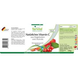 Fairvital Acerola Capsules with Rose Hips - Natural Vitamin C - 256 mg per Daily Dose - High Dose - Vegan - 180 Capsules