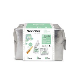 Babaria - Neceser Glycolico, Pack de Crema Facial 50 ml, Sérum 30ml y Ampollas 2 ml de Ácido Glicólico, Renuevan y Regeneran la piel con Efecto Antiedad, Extracto de Raíz de Jengibre, y Vitamina E