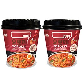 Yopokki Instant Rabokki Cup (Hot Spicy, 2 Cups) Korean Street food with Hot spicy sauce Ramen Noodle Topokki Rice Cake - Quick & Easy to Prepare