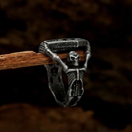 PAMTIER Men's Women's Zirconia Skull Ring Diamond Coffin Bike Party Wedding Jewelry Large Ancient Silver Size 8