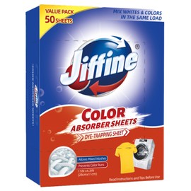 Jiffine Color Absorber Sheets for Laundry(50 Sheets), Allow Mixed Washes,Fragrance Free Prevent Color Runs, and Maintain Original Color of Clothing, Eco-Friendly, Suitable for Sensitive Skin,Pack of 1