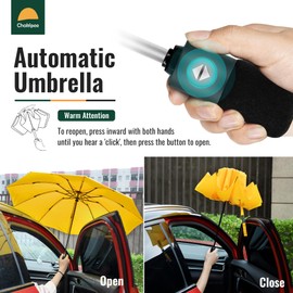 Chakipee Travel Compact Umbrella Windproof - Portable Automatic Umbrellas for Rain, Inverted Folding Umbrella for Men and Women, 210T Fabric 120cm Span - 10 Ribs Yellow Umbrella