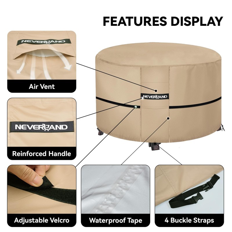 NEVERLAND Fire Pit Cover Round 34 Inch，Waterproof Outdoor Firepit Covers