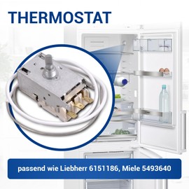 VIOKS Thermostat like Ranco K59-L2677 Replacement for K59-L2622 such as Liebherr 6151097 Fridge 600 mm Capillary Tube 3 x 4.8 mm AMP Fridge Thermostat for Liebherr Fridge