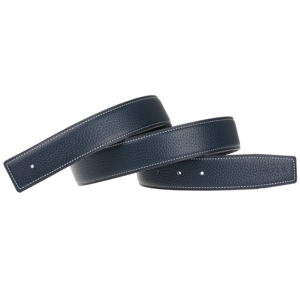 UzHot H - Correa de cinturón de piel de grano completo sin hebilla, tira de repuesto en blanco para mujeres y hombres, 38 mm de ancho, Azul/Negro, for 34 inch waist