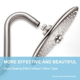 OFFO Shower Head Extension Arm 8 in, Brushed Nickel S Shaped Shower Arm with Flange High Rise Goose Neck Shower Extension