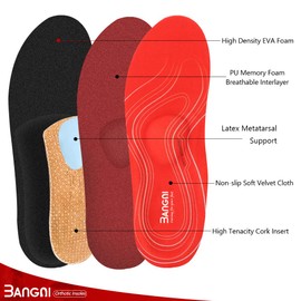 3ANGNI orthotic Insole High Arch Foot Support Soft Medical Functional insoles, For Man And Woman, Red, Mens 6-6 1/2 Womens 8-8 1/2(9.84 Inches)(250MM)