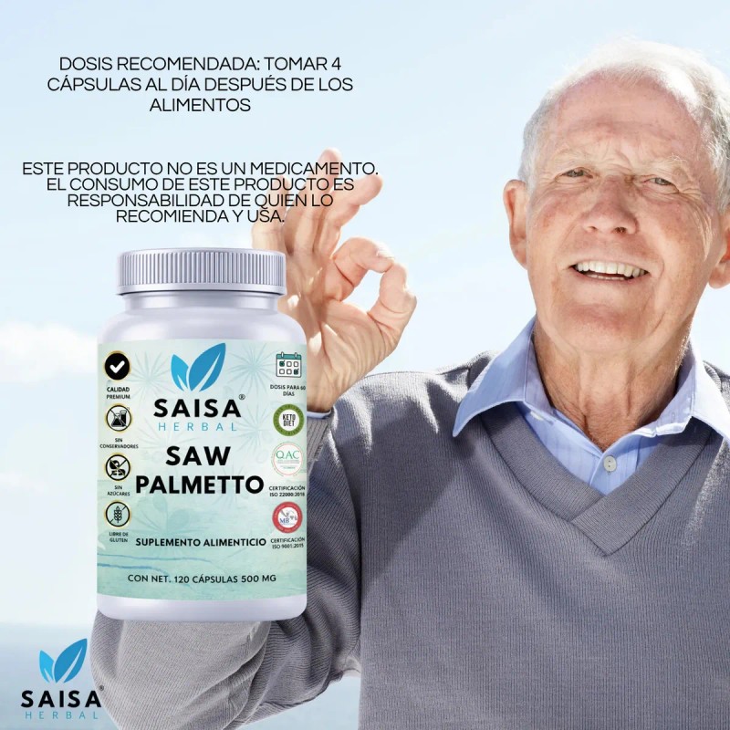 Saw Palmetto 120 Cápsulas Saisa Herbal Salud Prostática Apoyo Urinario