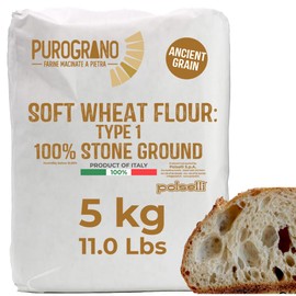 PuroGrano Type 1 Soft Wheat Flour, Bread flour– 5kg (11 lb) – 100% Stone Ground Ancient Italian Grain – Ideal for Sourdough Bread & Artisan Baking – Imported from Italy, Polselli