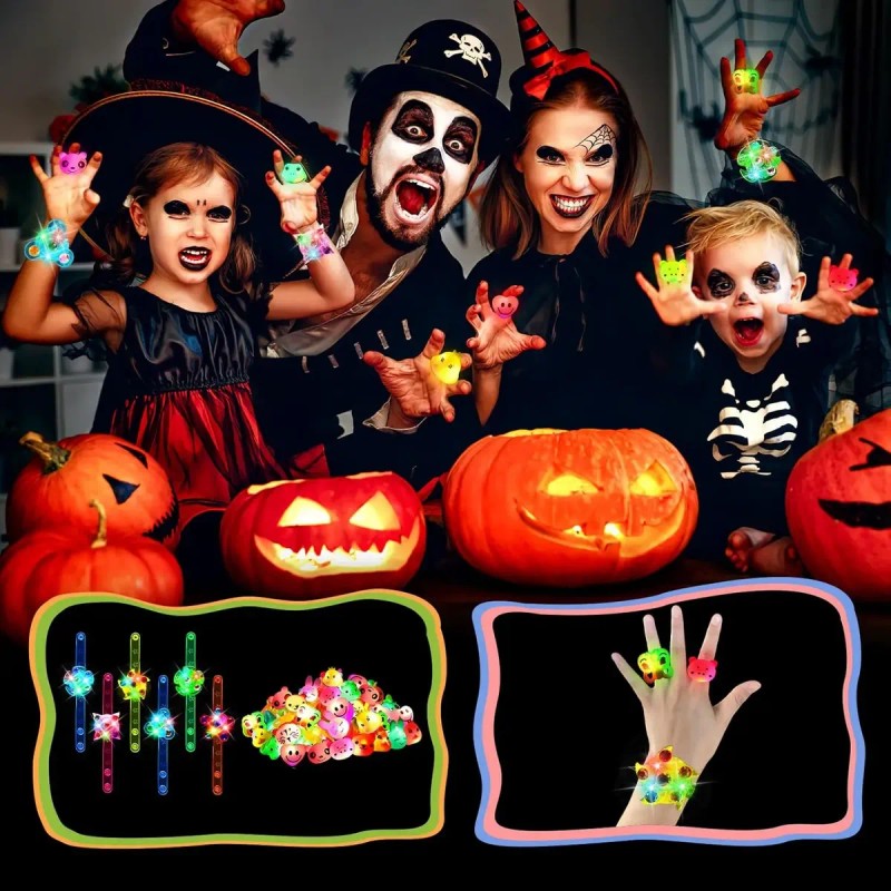 Fiesta Neon Led Luz Con 18 Anillos 6pulseras Neon Giratorias