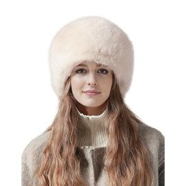 Lina & Lily Women's Winter Cossack Hat Russian Style Long Pile Faux Fur (Beige)