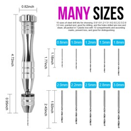LEOBRO Hand Drill, Steel Pin Vise with 10 PCS Small Drill Bits (0.8 mm-3 mm), for Resin, Wood, Clay, DIY Crafts Keychains Jewelry Making