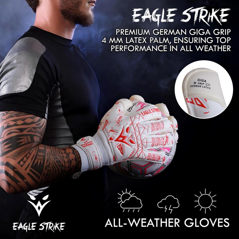 Soccer Goalie Gloves - Fingers Protection, Sizes 5 to 11,