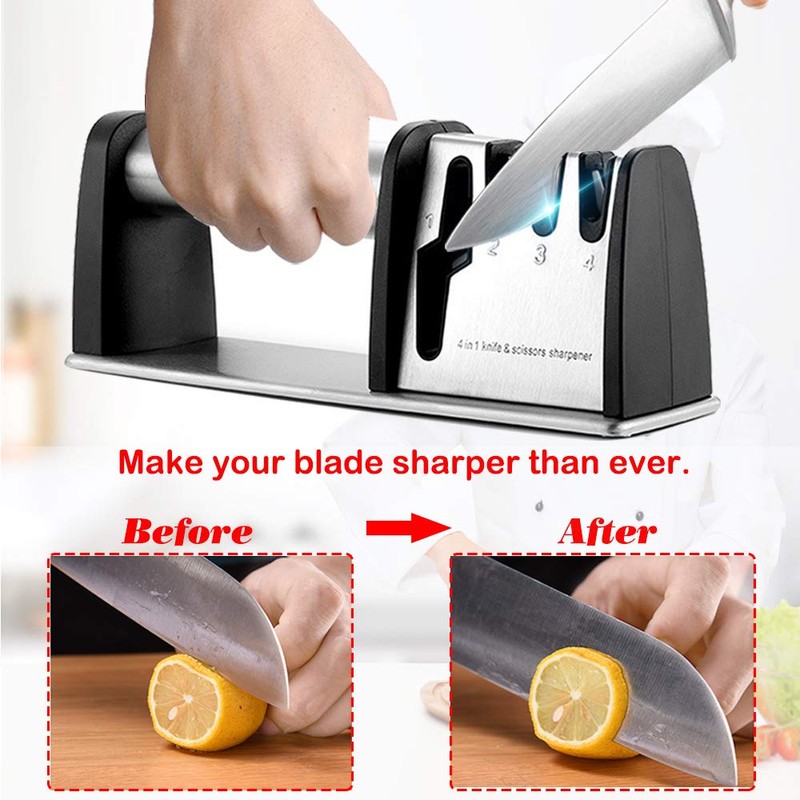 Knife Sharpeners, Best 4 in 1 Manual Kitchen Knives &