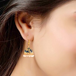 I Jewels 18K Gold Plated Traditional Handcrafted Meena Work Jhumka Earring Glided With Pearls For Women