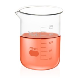 Okulab 2000mL Glass Beaker, Low Form, Graduated 3.3 Borosilicate Glass Beakers for Lab, Classroom, Craft, Kitchen,BKLG2000A1