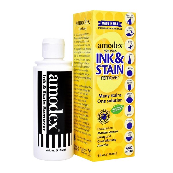 Amodex Ink and Stain Remover Unique Soap Liquid Formula 4 fl oz Bottle