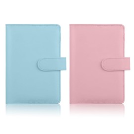 SENLINLIN A6 PU Leather Ring Binder, 2PCS Refillable 6 Round Ring Budget Binder Cover, Business Notebook Binder, Travel Writing Notebook Diary Binder Cover for Travel, Work, Meeting, Money Organiser