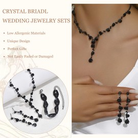 Costume Jewelry for Women Prom Earrings Necklace Bracelet Set Elegant Crystal Necklace Earrings Bracelet Bridal Wedding Prom Costume Jewelry Sets Birthday Gifts for Women（3pcs Black）