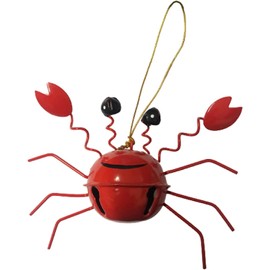 Metal Jingle Bell Red Crab Ornament 4.75 Inches