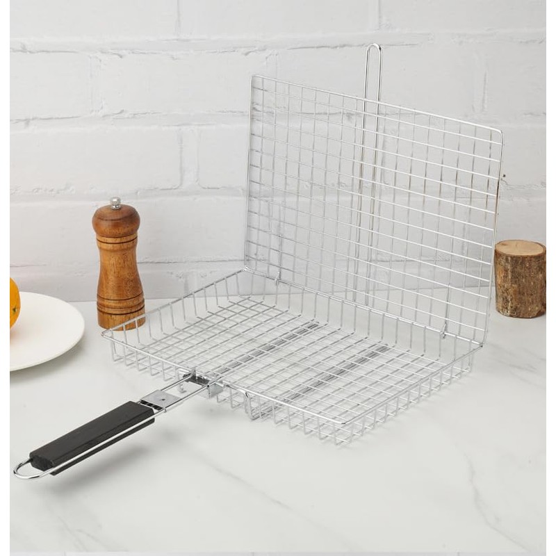 BRAVECOW BBQ Grill Basket Portable Carbon Steel Plating Folding Barbecue