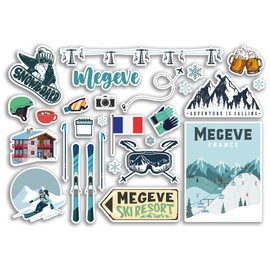 A5 Sticker Sheet Megeve Vinyl Stickers - France French Ski Resort Mountains Snowboard Holiday Flag Travel Snow Sports Luggage Scrapbooking #79054