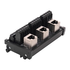 Jienk RJ45 8P8C DIN Rail Mount Ethernet Connector Distribution Breakout Board, Three Way RJ45 Vertical Jack Terminal Block Connector with 120Ohm Terminal Resistor