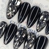 All black full stone handmade nail tips - Almond S