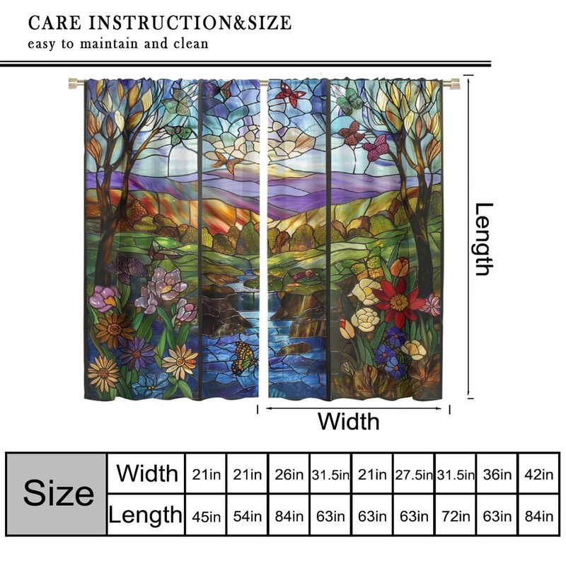 Stained Glass Curtains,Mid Century Vintage Scenery Botanical Floral Abstract Geometric