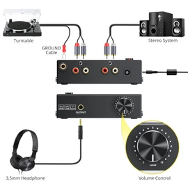 PROZOR Pre Amplifier for Turntable Audiophile M/M Phono preamp with Level Volume Controls with RCA Input, RCA/3.5MM Output interfaces, Low Noise Operation Including 12V 1A Power Adapter