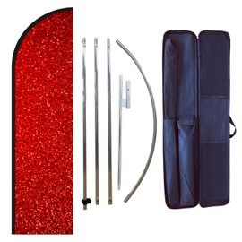 12 Feet Flag Pole Kit with 8 Feet Solid Color Feather Flag for Business Advertising - Glitter Color Flag Banner Perfect for Custom Logo Design (Red)