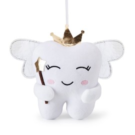 free-space Tooth Fairy Doll with Shiny Wings, Embroidered Tooth Fairy Pillow with Bag, Tooth Fairy Souvenir, Gift for Boys and Girls (White)
