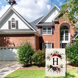 Monogram Letter H Garden Flags, Summer Garden Flag 12x18 Double Sided Floral Yard Flags Small Burlap Family Last Name Initial Garden Flag for Outside Decorations(H)