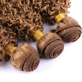 Afro Kinky Curly Synthetic Hair Weave 3 Bundles 18 20 22 Inches Color Golden 100 Gram/pcs Jerry Curly Bundles High Temperature Fiber Hair Extensions for Black Women(27#)