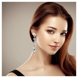 Kara Nicole Women's Elegant Austrian Crystal Silver Long Drop Wedding Bridal Teardrop Dangle Earrings