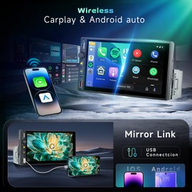 Wireless Carplay Single Din Car Stereo with Android Auto, Driauto Car Radio 7 Inch 1 Din Touch Screen with Bluetooth FM Mirror Link USB/Type-C, SWC Colorful Backlight Car Audio Receiver,Backup Camera
