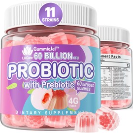 EnvyDeal Sugar Free Probiotic Gummies 60 Billion CFU 11 Strains with Prebiotics Fiber, Probiotics Filled Gummies for Women Men Digestive Health, Peach Flavor, Supports Constipation, Diarrhea, Gas & Bloating