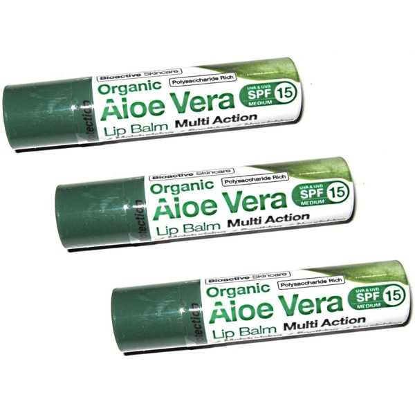 3 x DR ORGANIC Organic Aloe Vera LIP BALM with Shea Butter & Vitamin E ( 5.7ml )